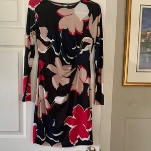 VENUS Long Sleeve Ruched Dress with Bold Floral Design Size Small